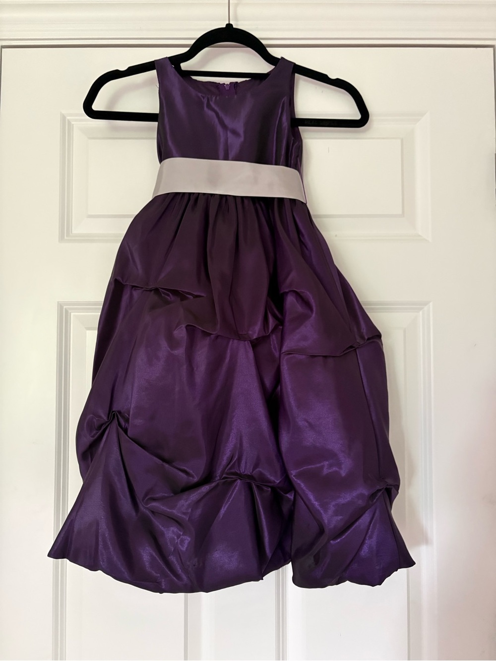 Girls' Purple Satin Party Dress with Ivory Sash